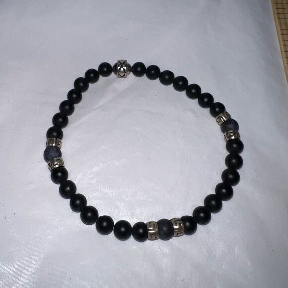 Vintage Black and Gray Stone Bead Bracelet - Picture 1 of 8